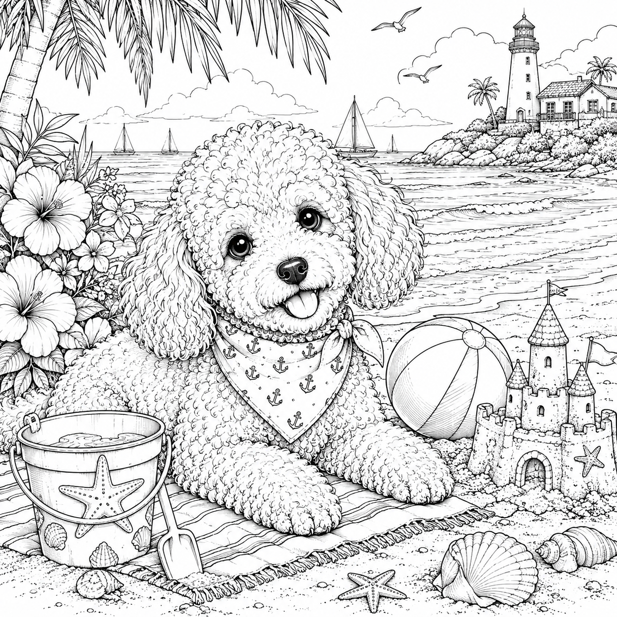 Coloring page beach dog