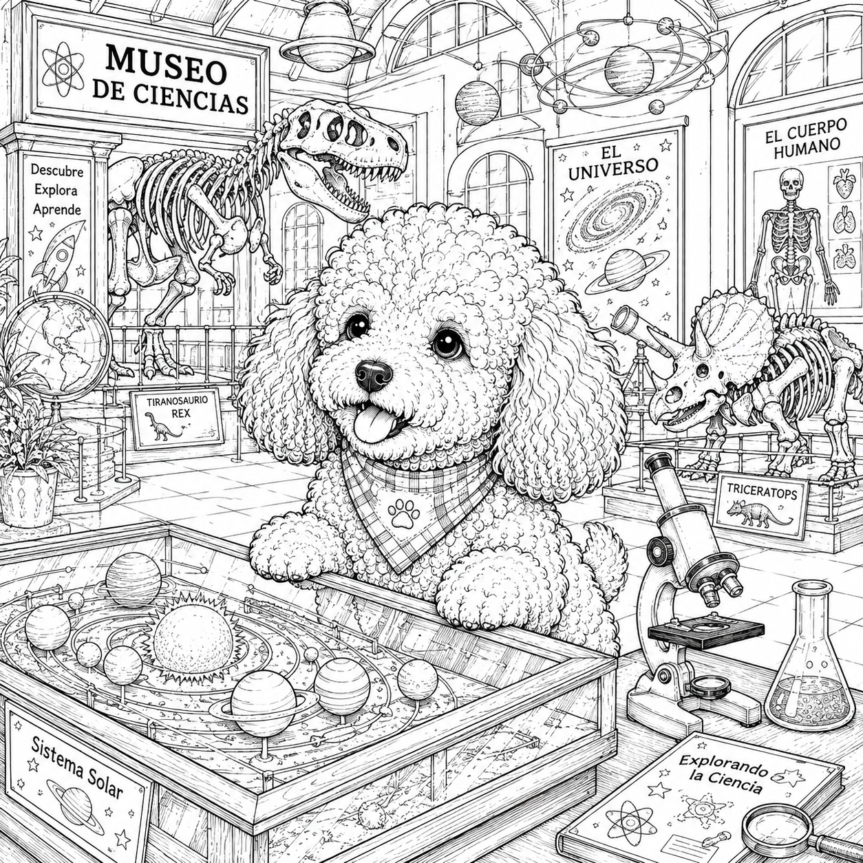Coloring page science museum dog